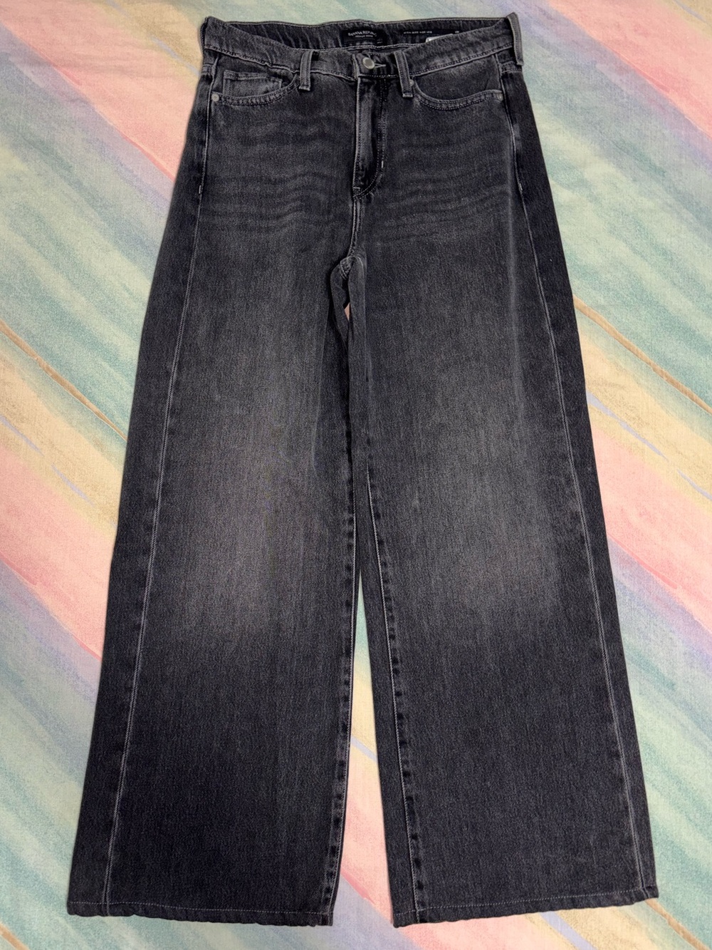 Banana Republic Wide Leg Jeans Womens Washed black High Rise Stretch Denim 29